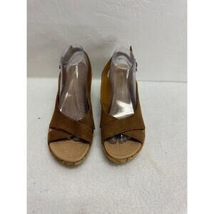 Crocs Brown‎ Leather Crisscross Straps Wedge Sandals Open Toe Womens 10
